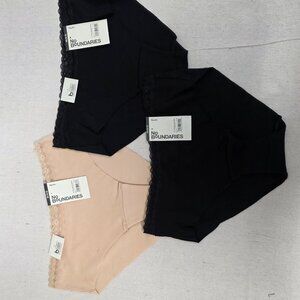 No Boundaries Panties Womens XS 3-Pack Hipster Lace Trim Black Nude Cotton